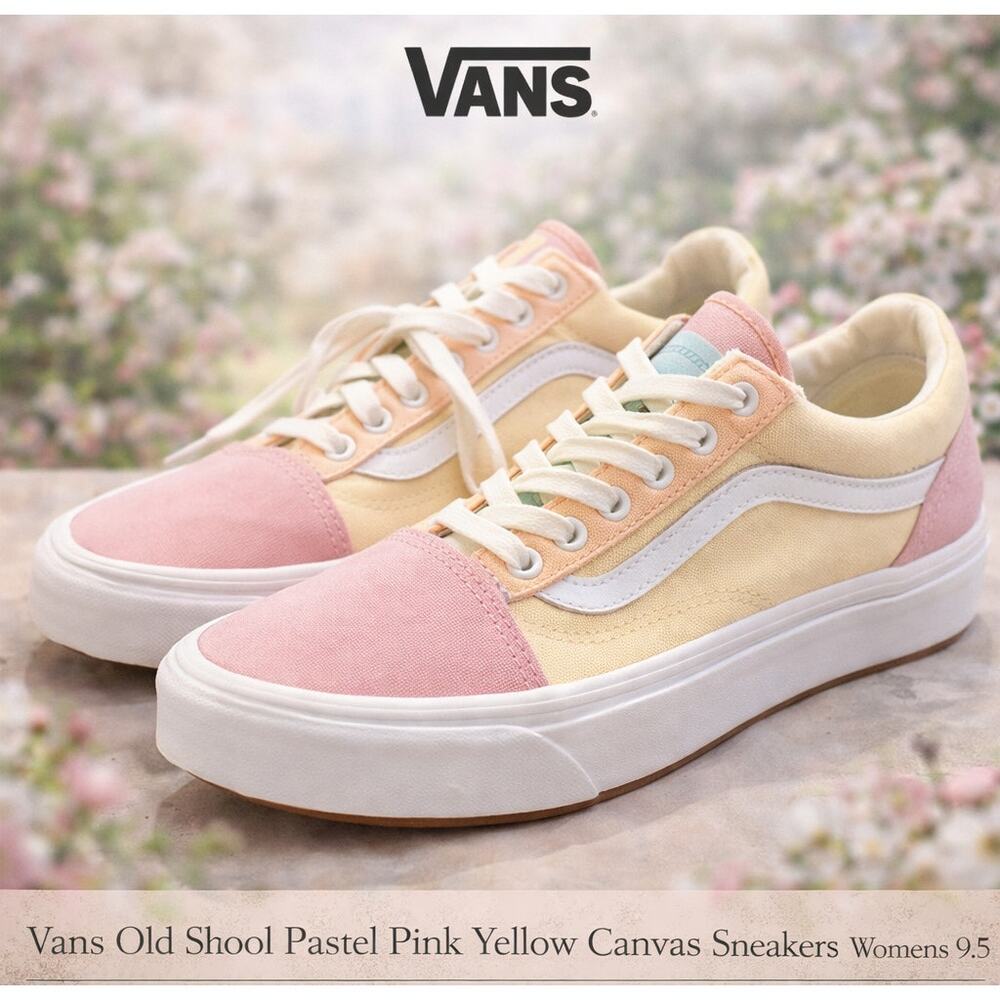 Vans Old Skool Pastel Pink Yellow Canvas Sneakers Womens 9.5/ Mens 8- NWOT